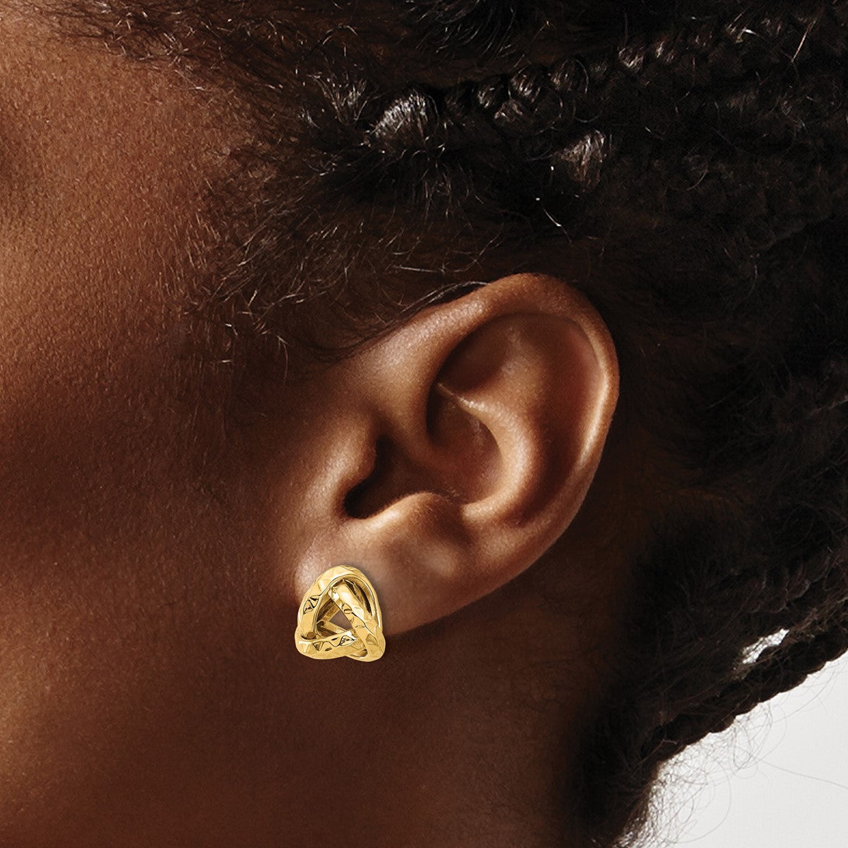 14K Leslie's Diamond-cut Triangle Love Knot Post Button Earrings in 14K Yellow Gold