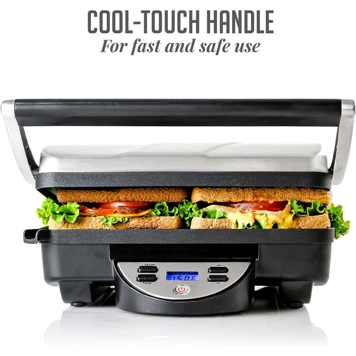 Ovente GP1000BR Panini Press Grill Sandwich Maker - Silver/Black