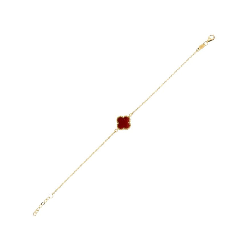 14K Yellow Gold Red Clover Bracelet