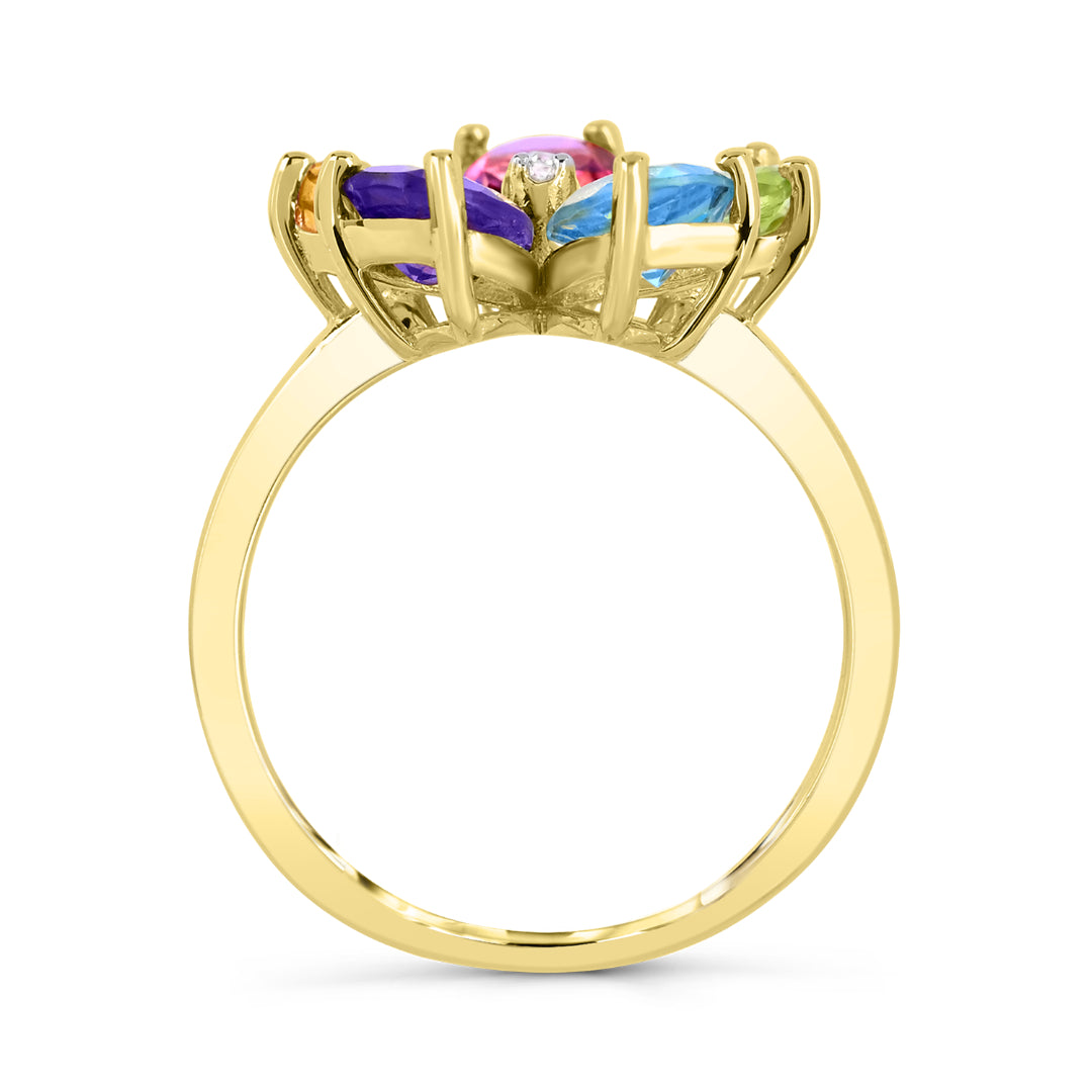 10K Yellow Gold Multi-Colored Flower Ring (Size 7)