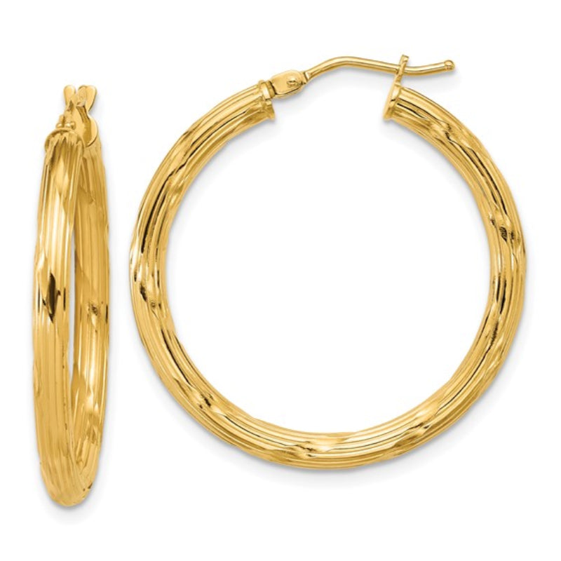 14K Leslie's Women's 2.7mm Grooved Hoop Earrings in 14K Yellow Gold