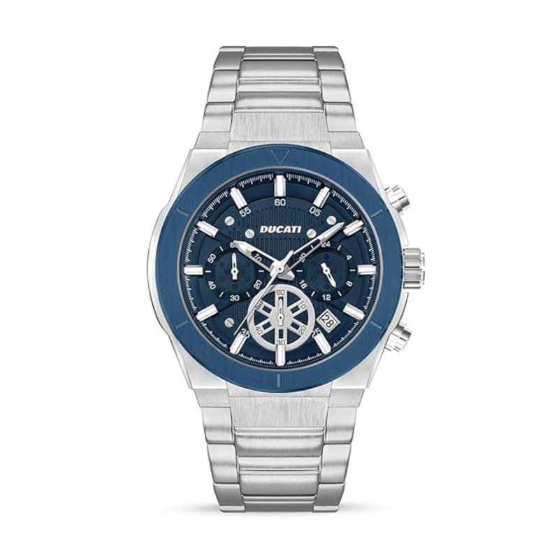 Ducati Men's 43.5mm Silver Bracelet Watch - Blue Dial