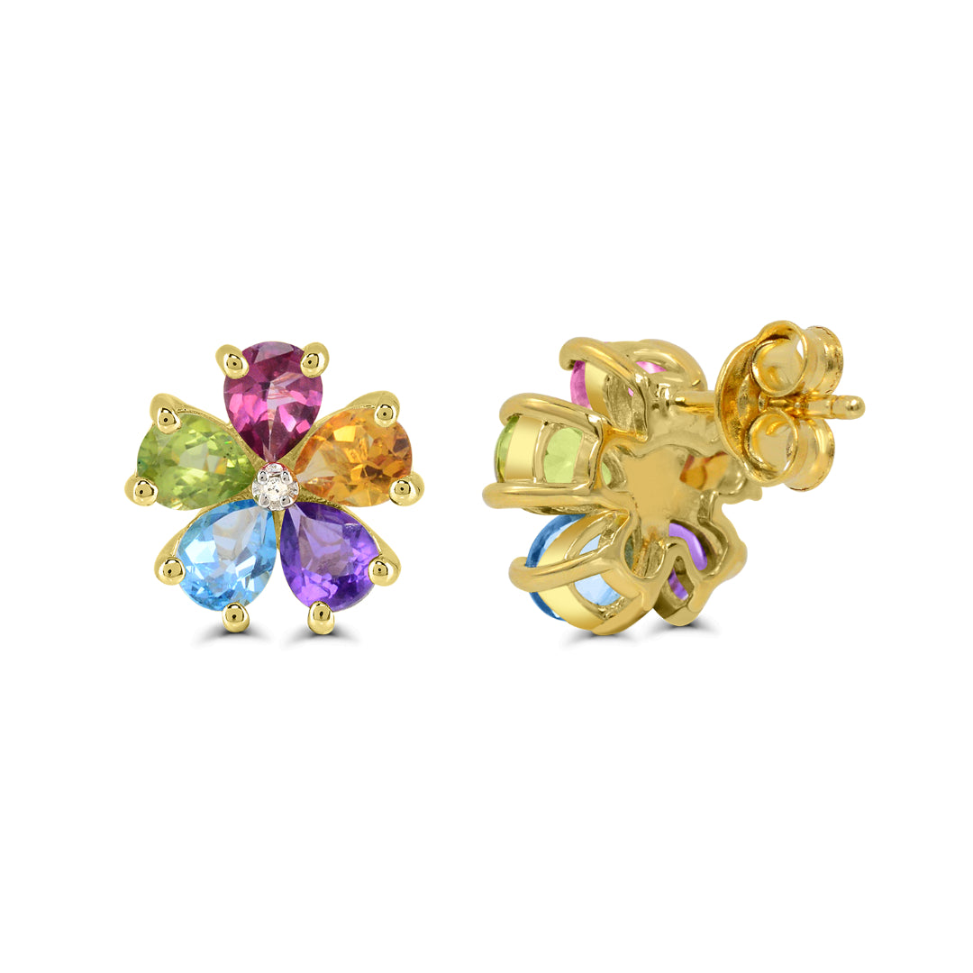 10K Yellow Gold Multi-Colored Flower Earrings