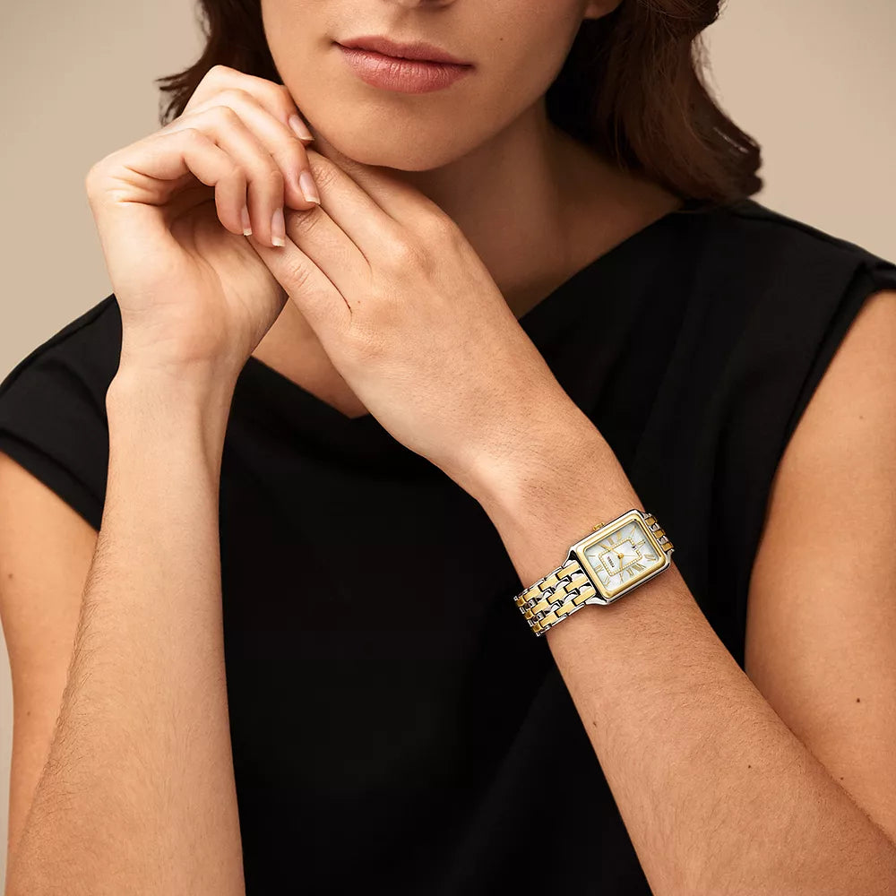 Fossil Raquel Women's 26mm Two-Tone Bracelet Watch - White Mother of Pearl Dial