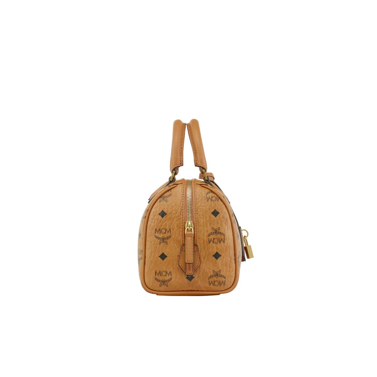 MCM Visetos Small Ella Boston Bag - Cognac