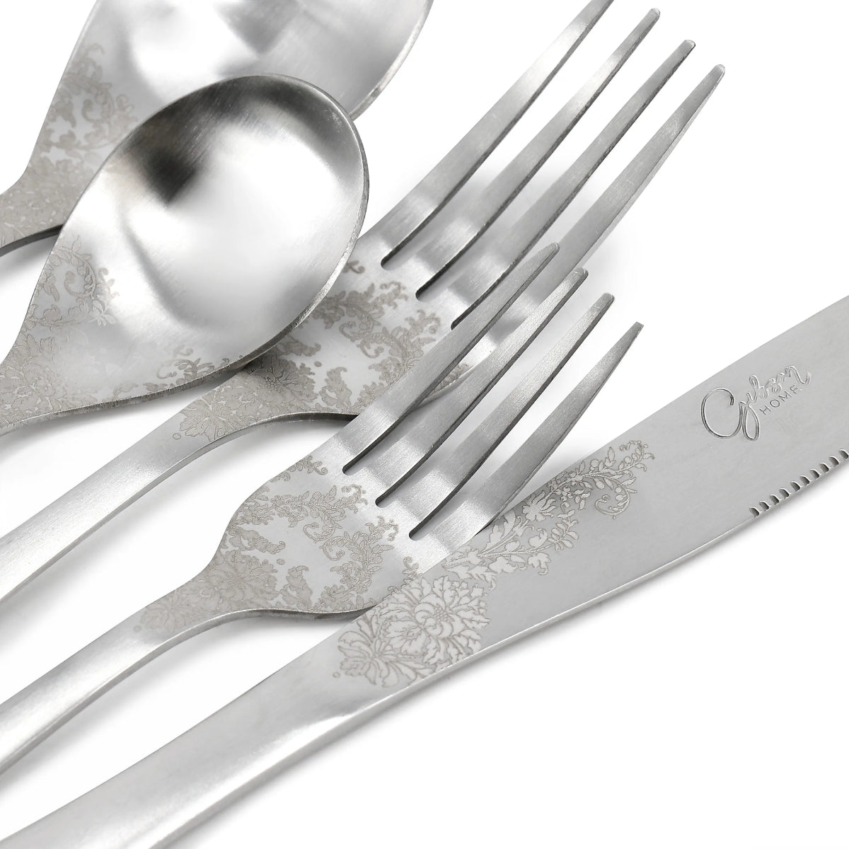 Gibson Home 13851021 Bishop Hill Floral Flatware Set (20 Pieces) - Silver