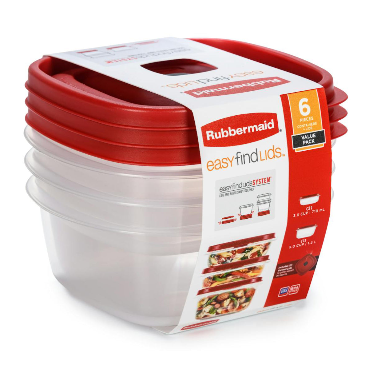 Rubbermaid EasyFindLids Food Storage Containers with Vented Lids (3-Piece) - Red