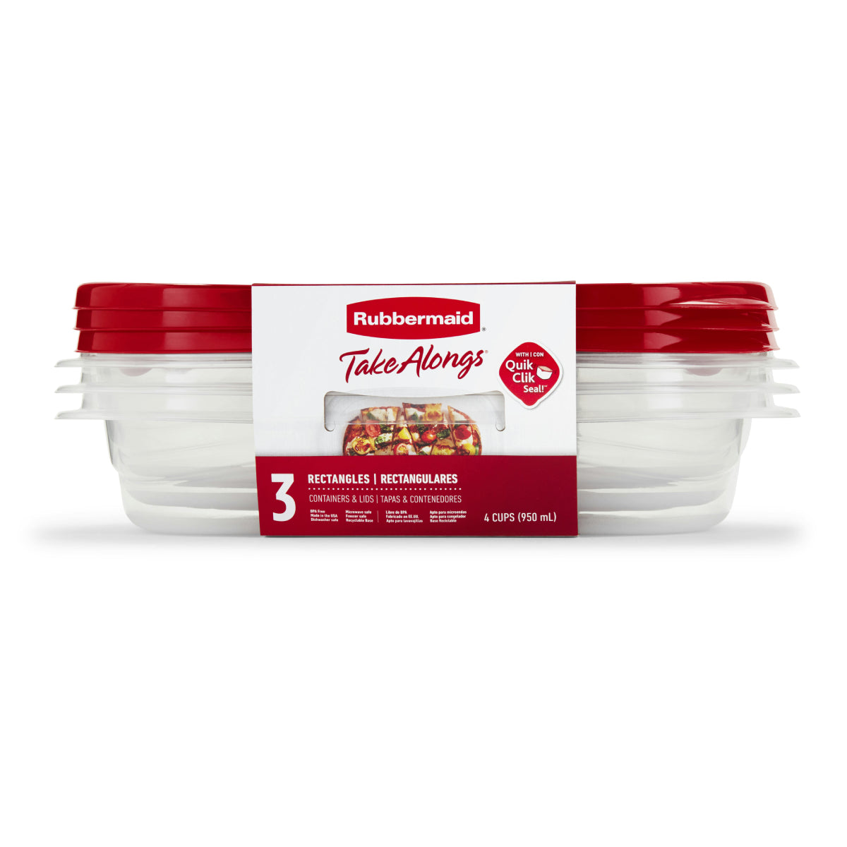 Rubbermaid TakeAlongs Medium Rectangular Food Storage Containers with Lids (3-Piece) - Red