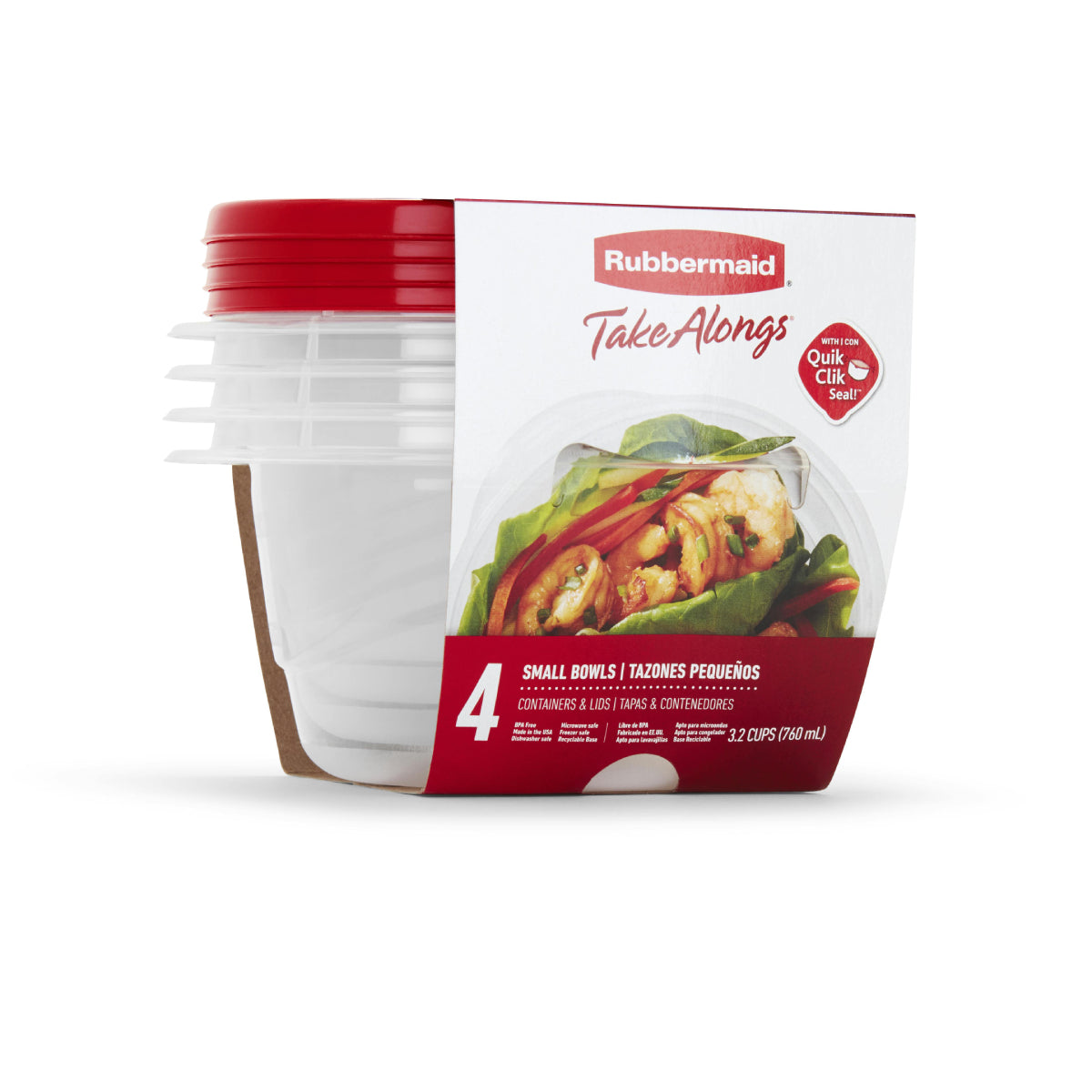 Rubbermaid TakeAlongs Bowl Food Storage Containers with Lids (4-Piece) - Red