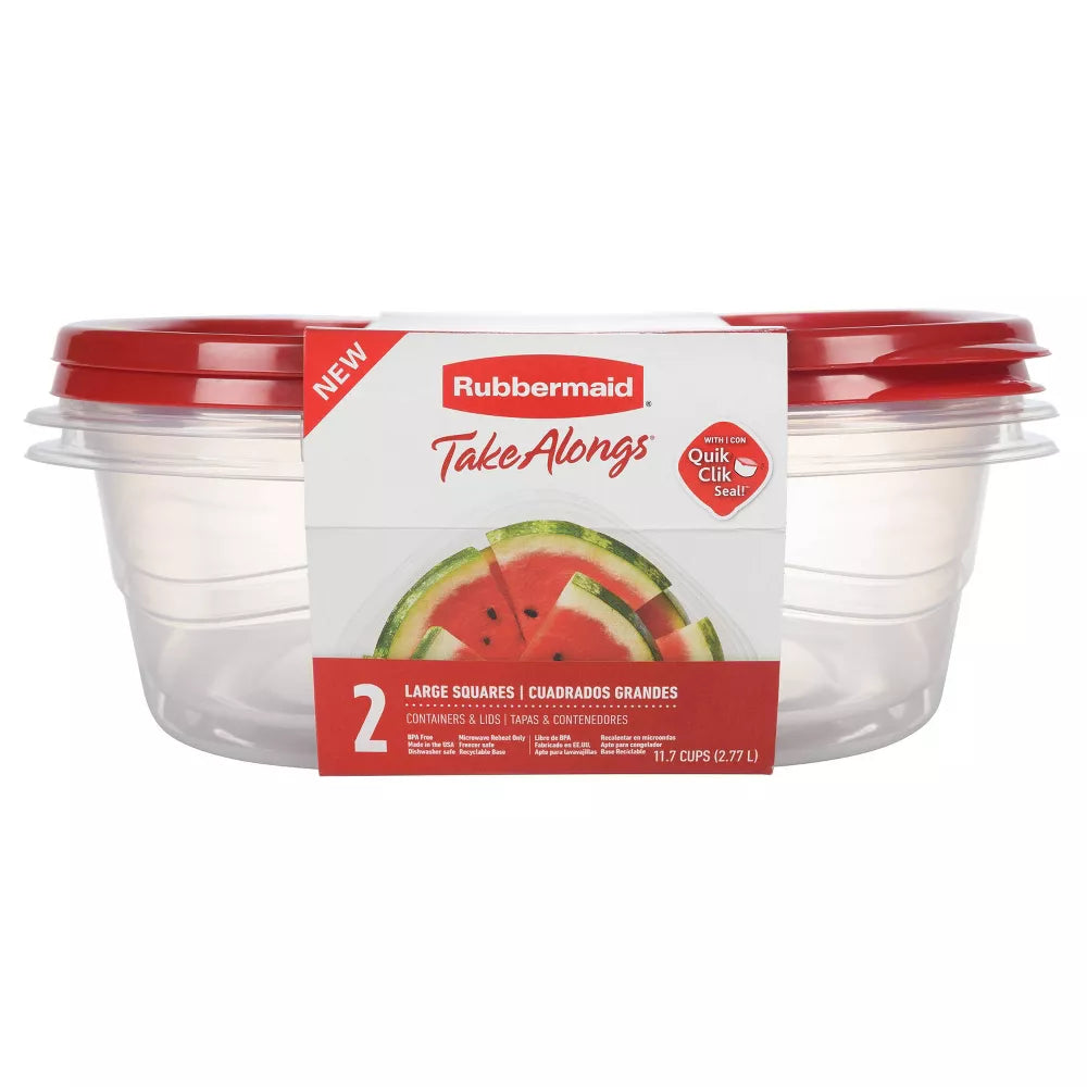 Rubbermaid TakeAlongs Large Square Food Storage Containers with Lids (2-Piece) - Red