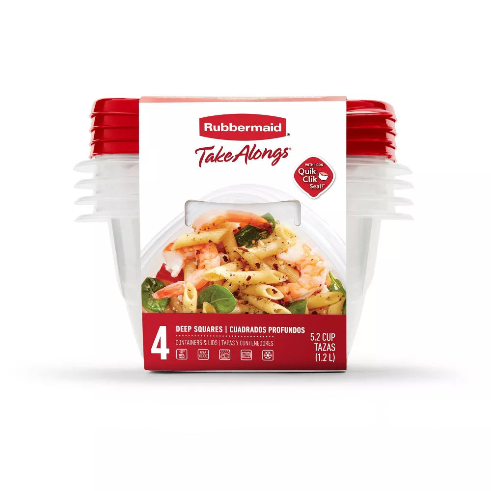 Rubbermaid TakeAlongs Deep Square Food Storage Containers with Lids (4-Piece) - Red