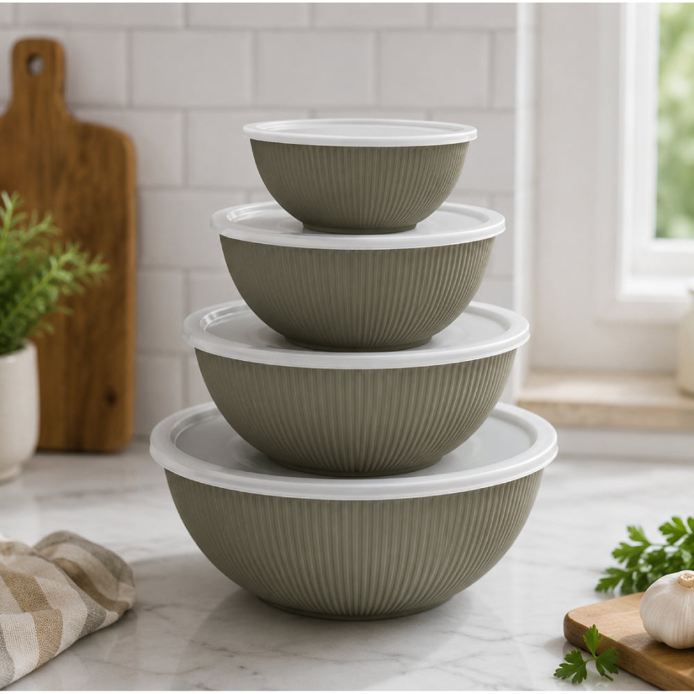 Lockbox (8-Piece) Round Bowl Set with Lid - Gray