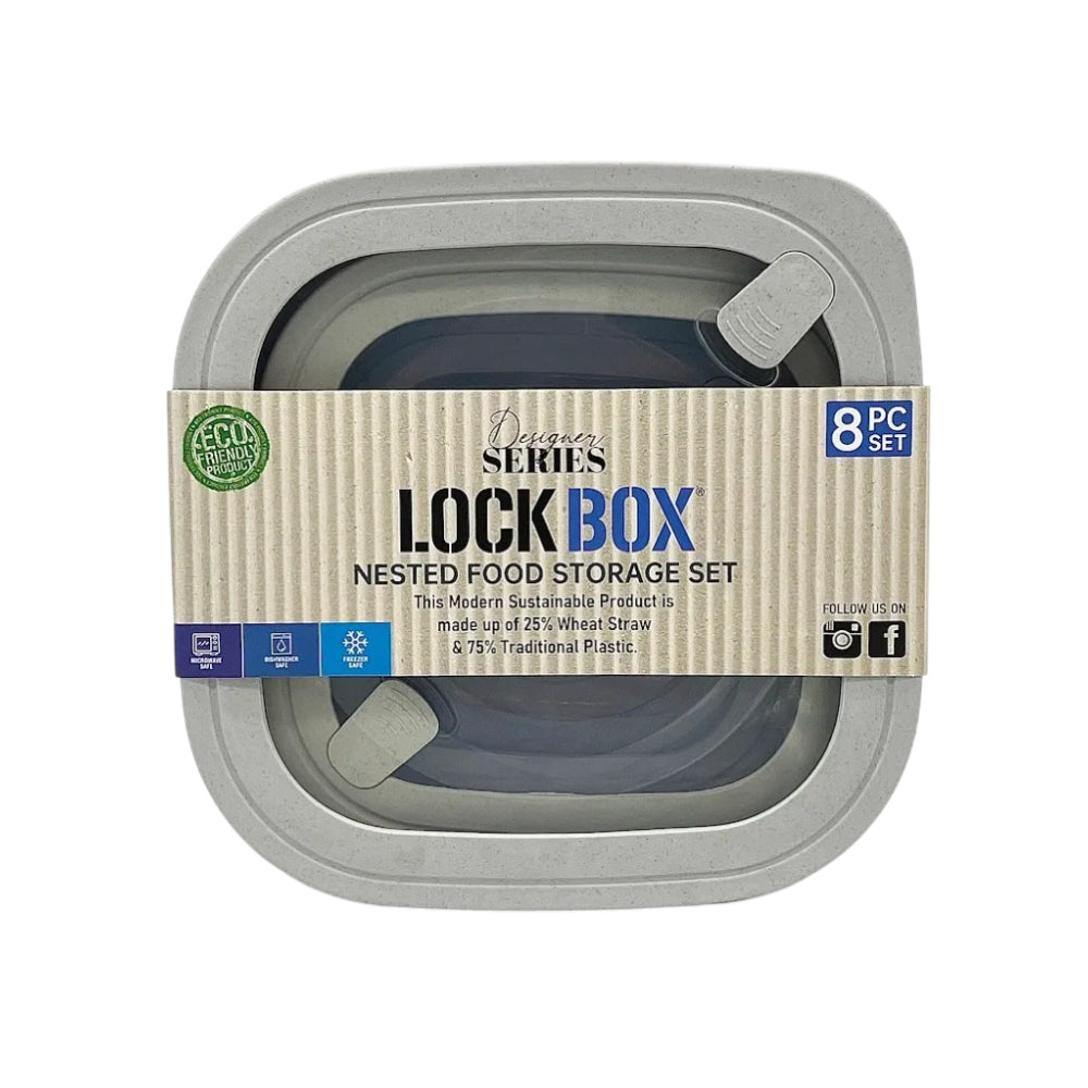 Lockbox (8-Piece) Square Food Storage Set - Gray
