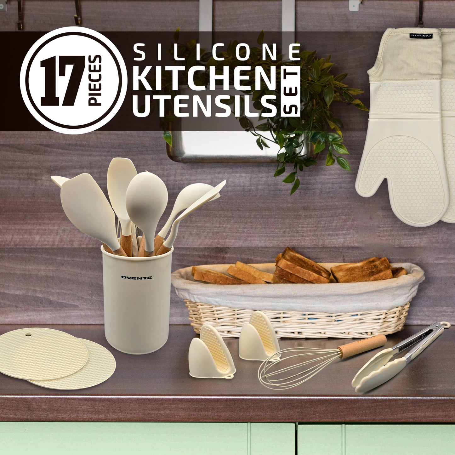 Ovente Utensils 17 Pc Set - Cream
