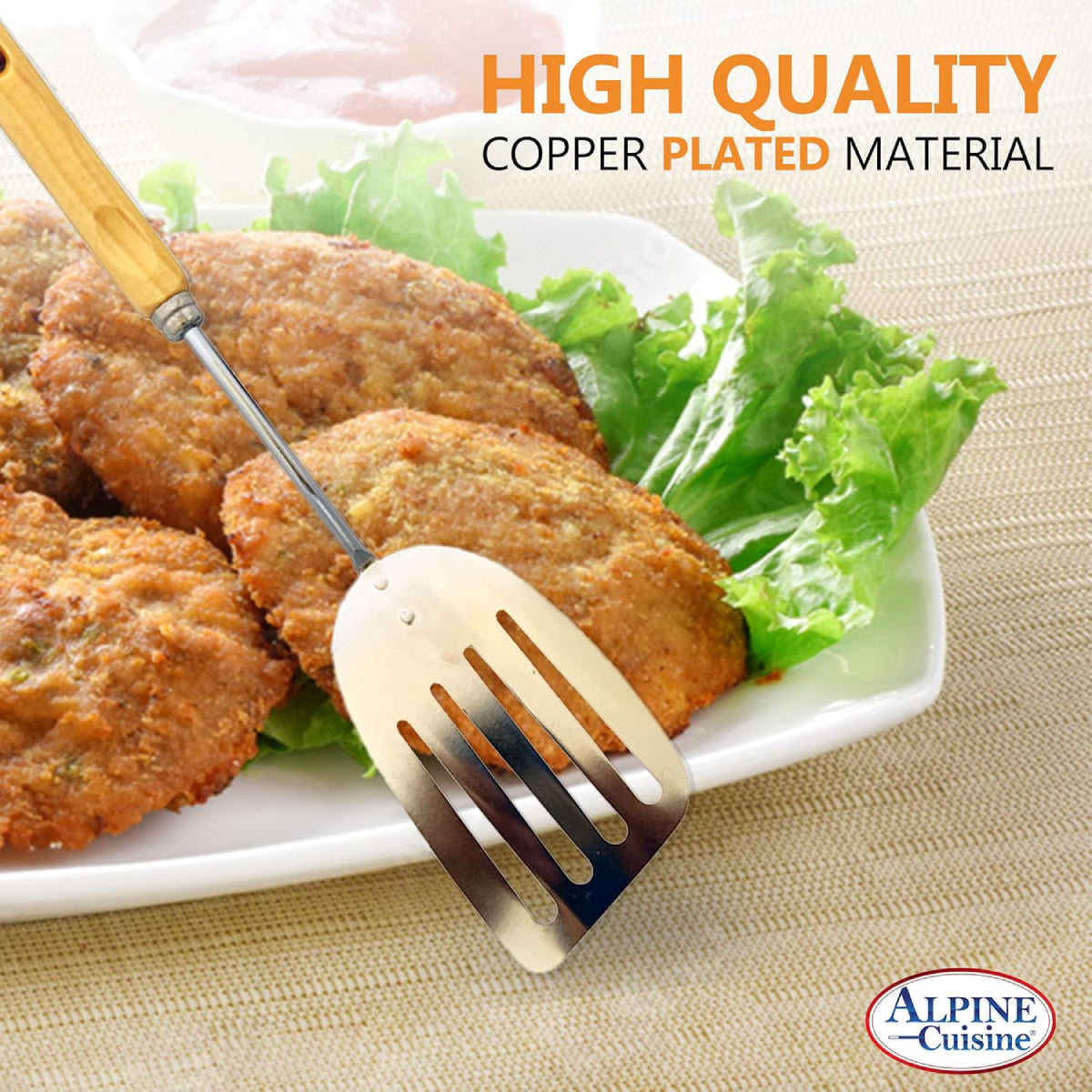 Alpine Cuisine 10" Slotted Spatula with Wood Handle - Brown/Silver