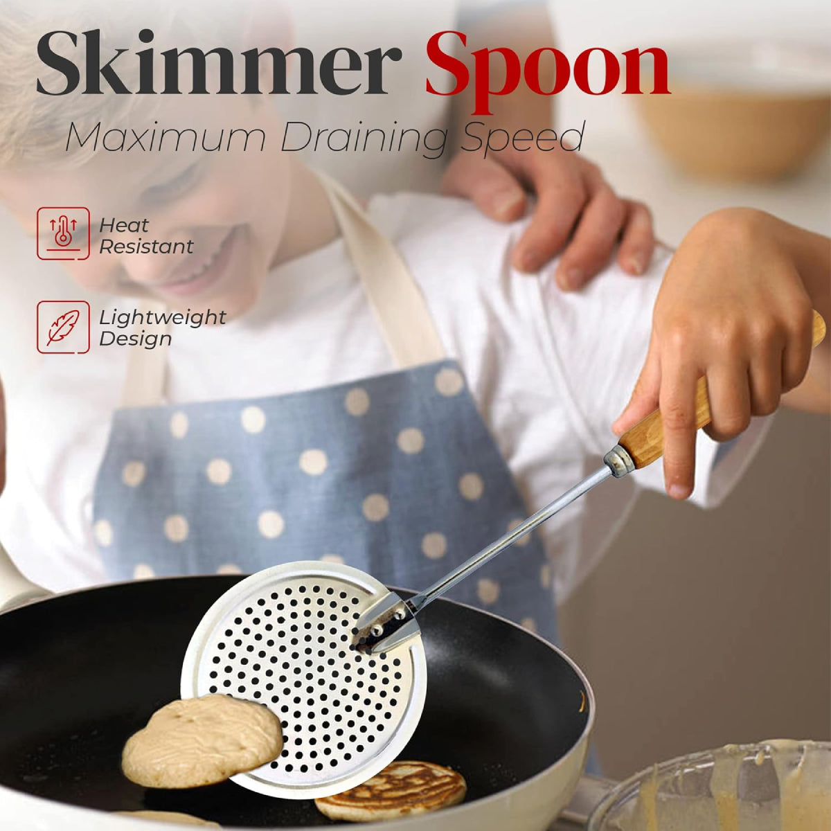 Alpine Cuisine 13" Skimmer Spoon with Ergonomic Wooden Handle - Brown/Silver
