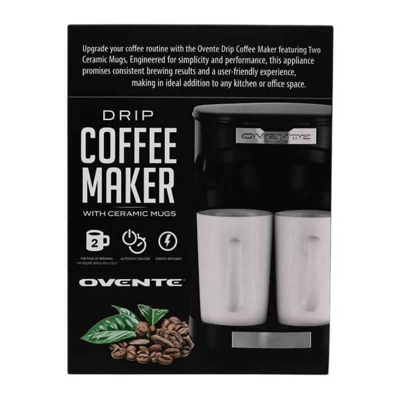 Ovente Drip Coffee Maker with Ceramic Mugs - Black