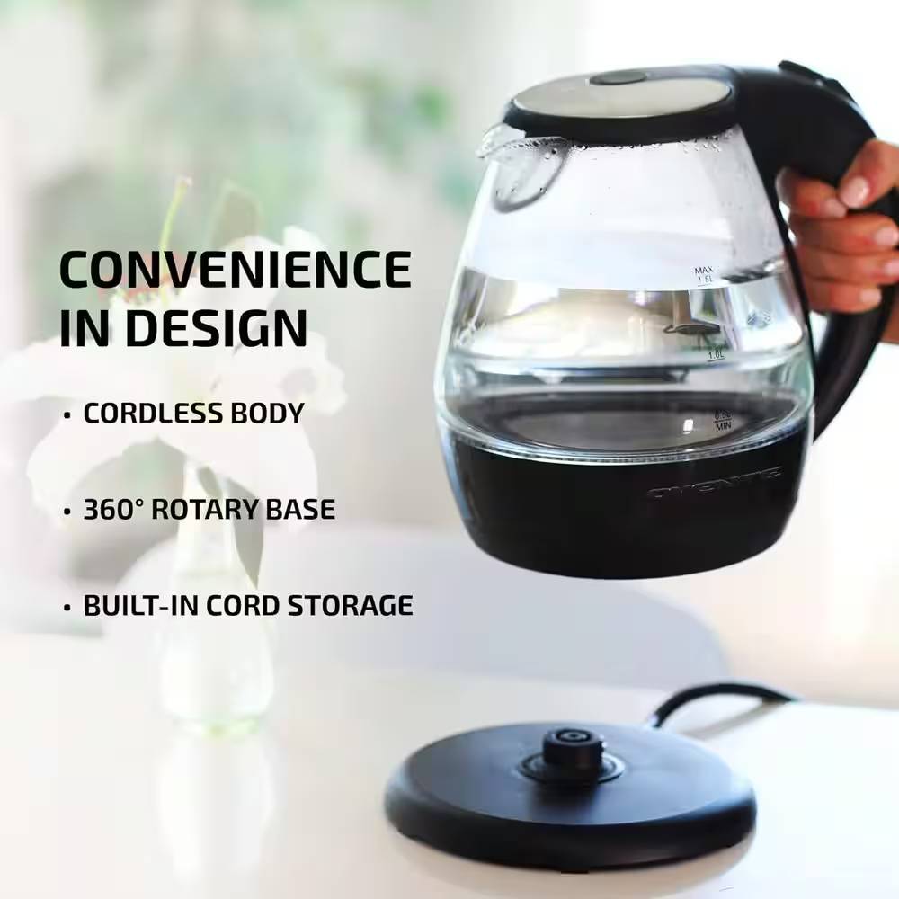 Ovente 1.5L Lighted Electric Kettle with Lid