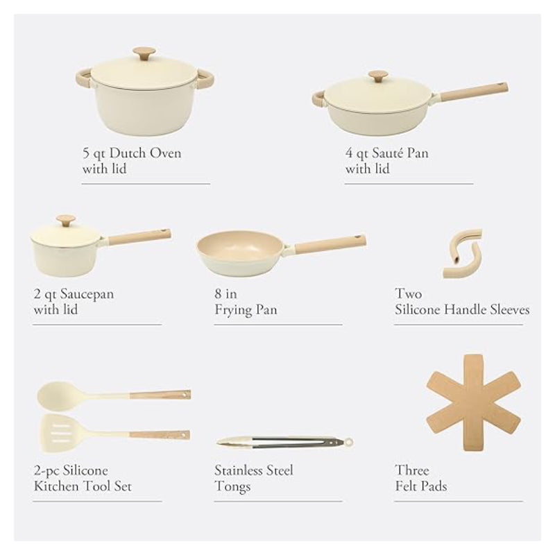 Gibson Elite Folkstone Nonstick Cookware Set (13-Piece) - White / Brown