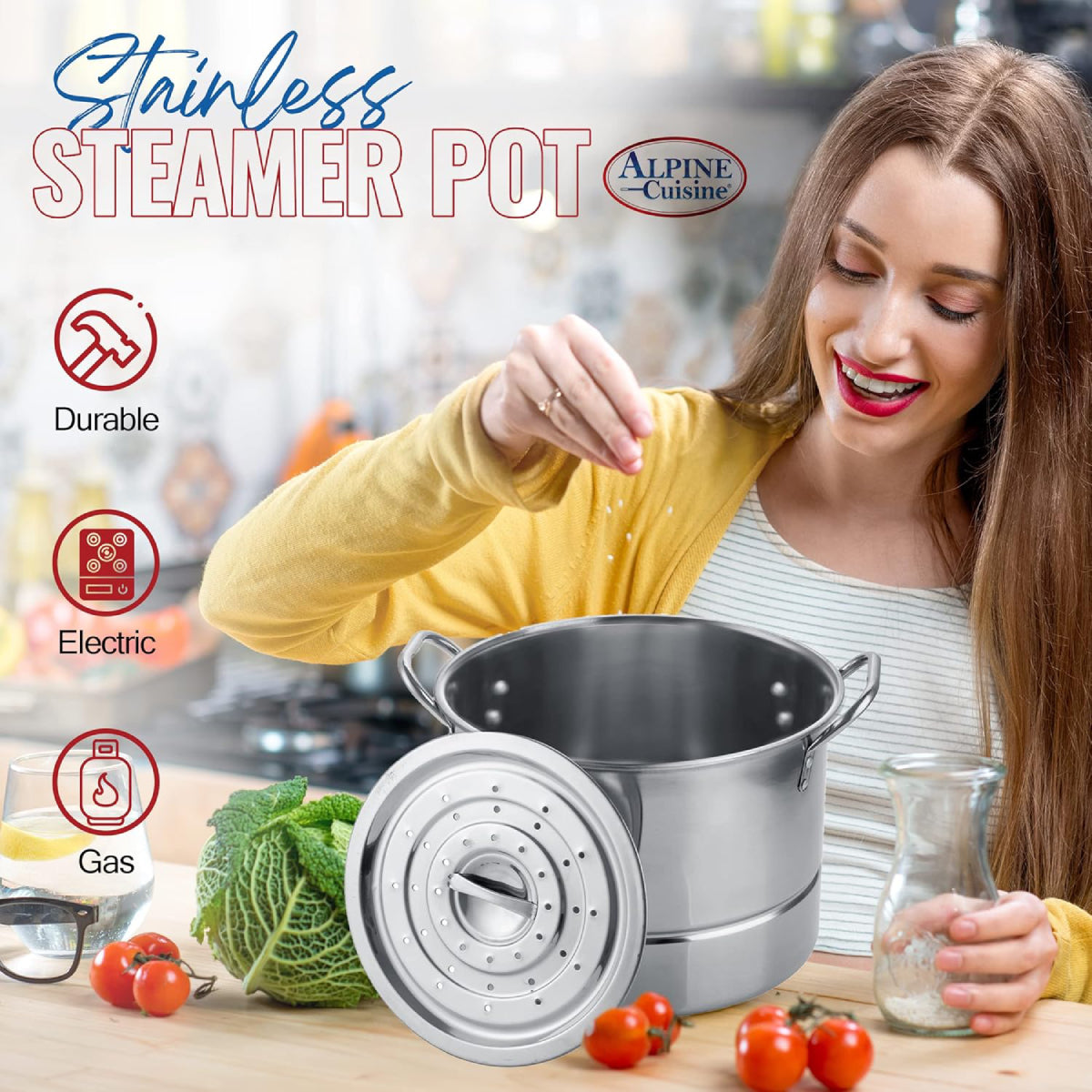 Alpine Cuisine Steamer Pot Set (3 Piece) - Silver