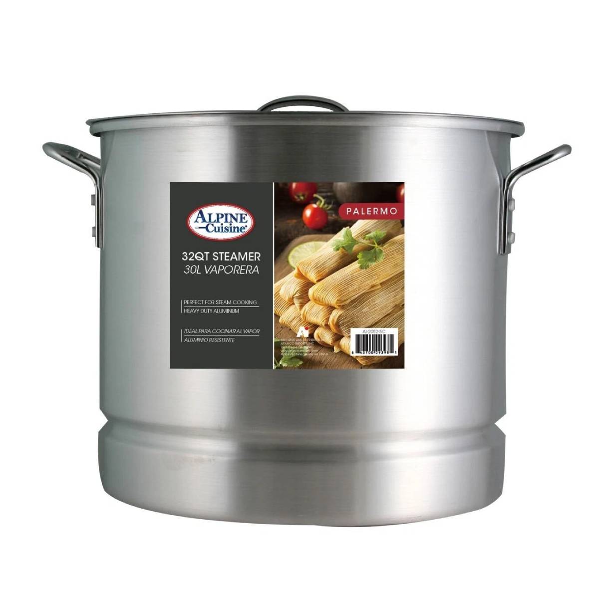 Alpine Cuisine Steamer Stock Cooking Pot with Lid - Silver