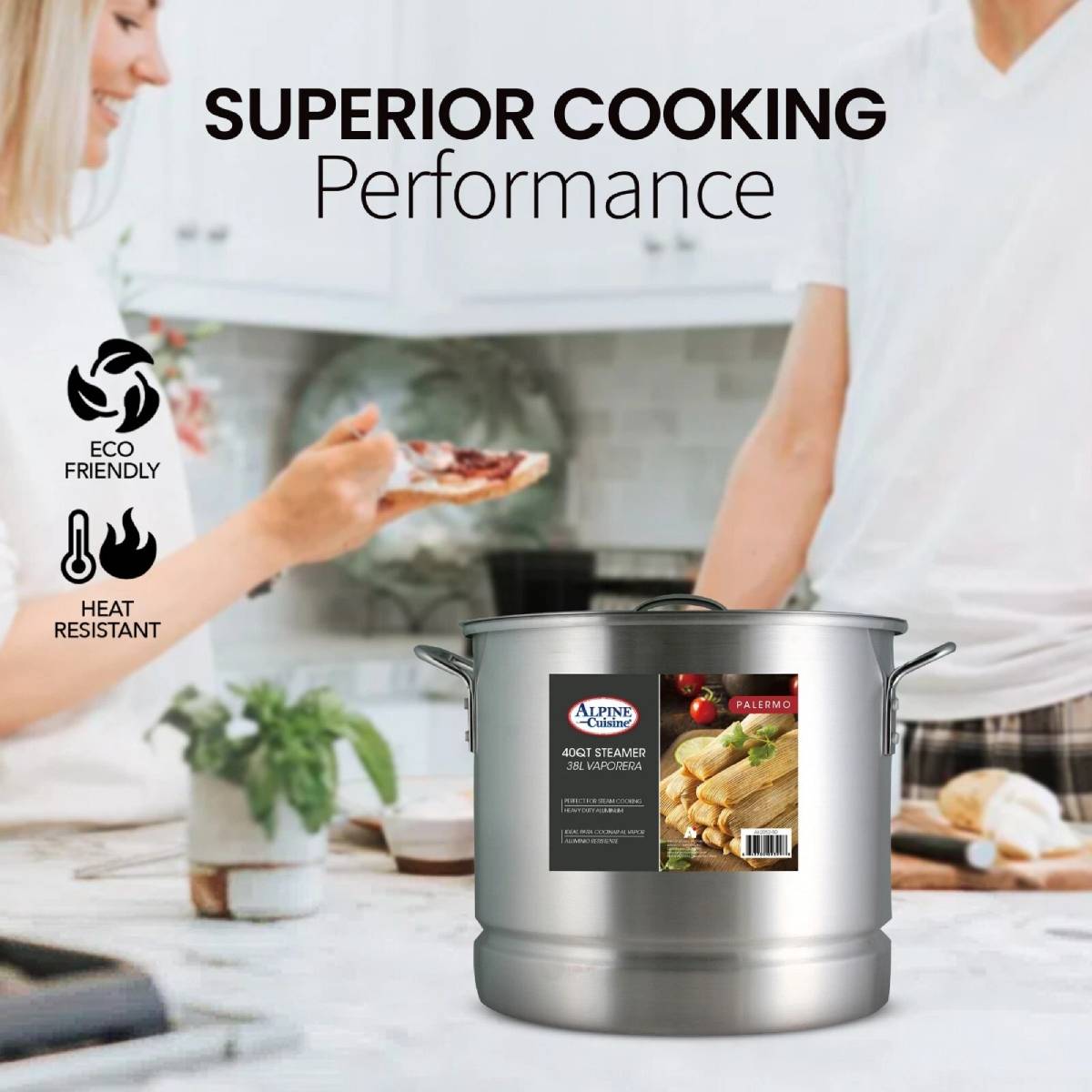 Alpine Cuisine Steamer Stock Cooking Pot with Lid - Silver