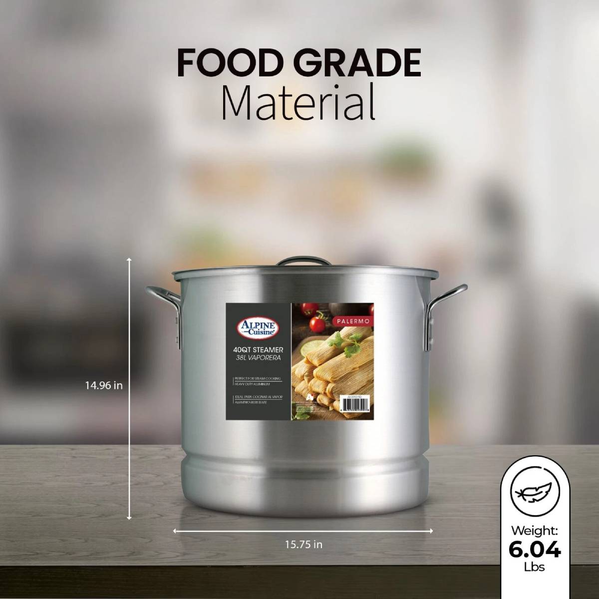 Alpine Cuisine Steamer Stock Cooking Pot with Lid - Silver