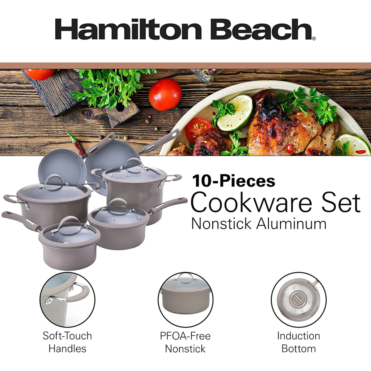 Hamilton Beach Cookware Set (10-Pieces) - Gray