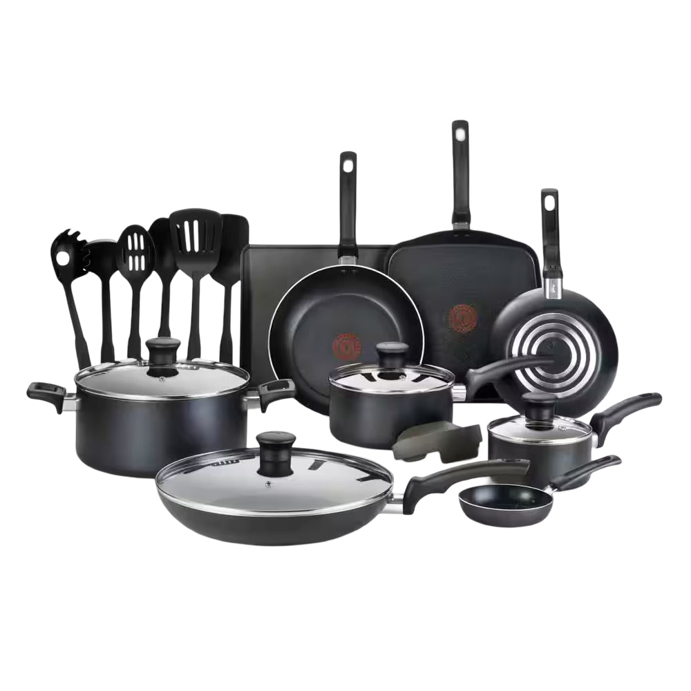 T-Fal Essentials Non-Stick (20-Piece) Cookware Set - Black