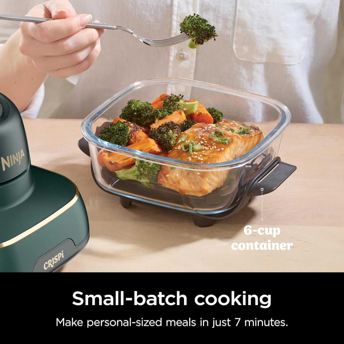 Ninja Crispi FN103BF 5-in-1 Portable Glass Air Fryer Cooking System - Green/Black