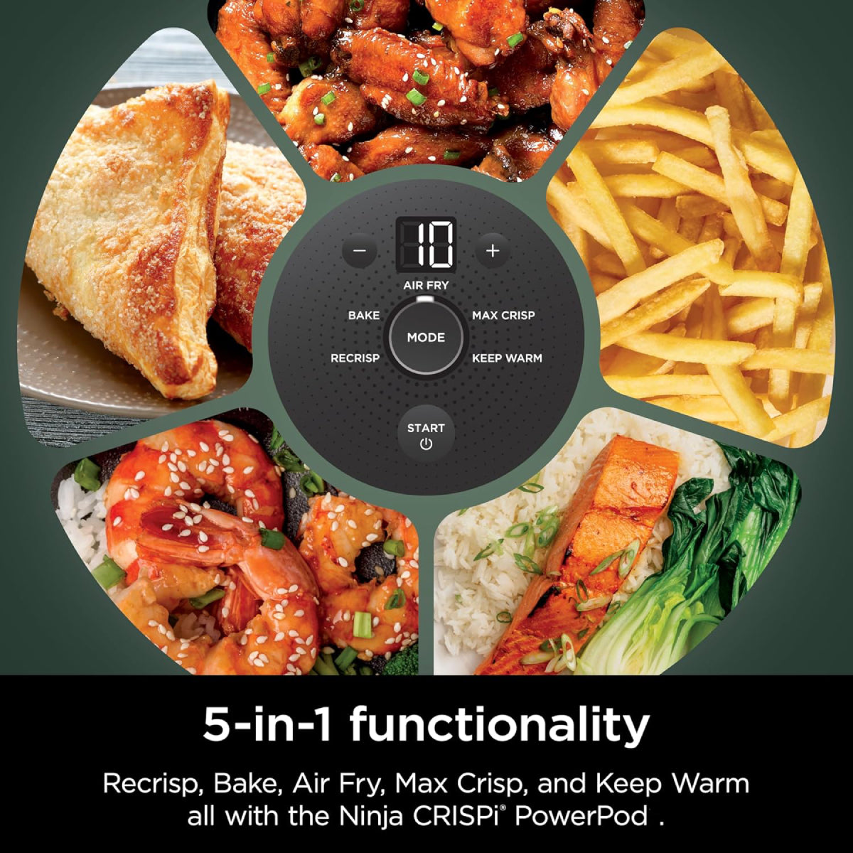 Ninja Crispi FN103BF 5-in-1 Portable Glass Air Fryer Cooking System - Green/Black