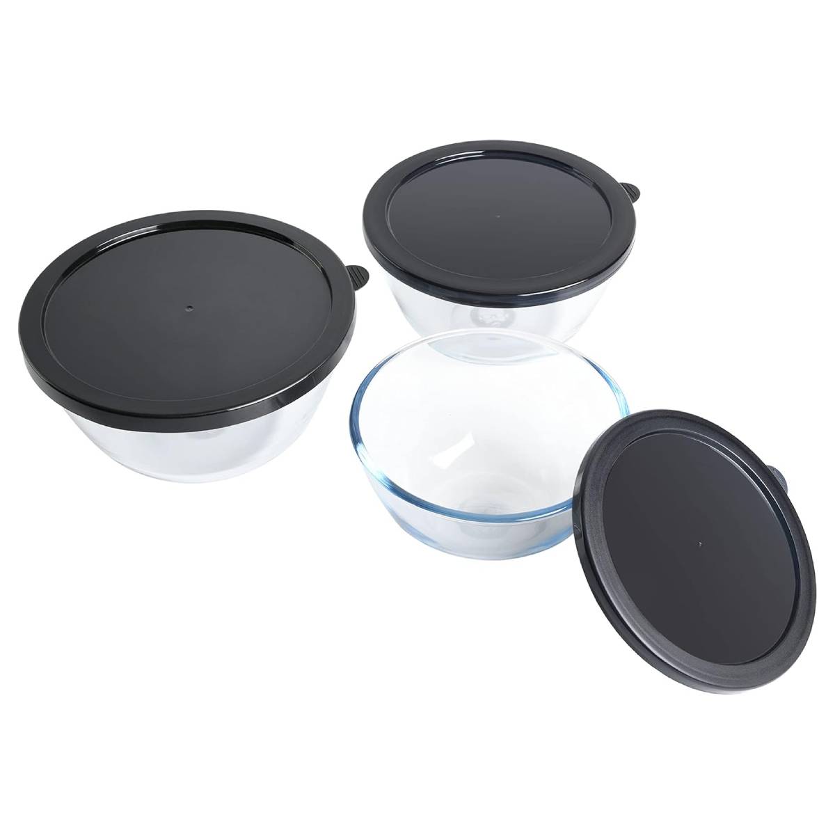Babish Mixing Bowl Set with Lids (3-Pieces) - Clear/Black