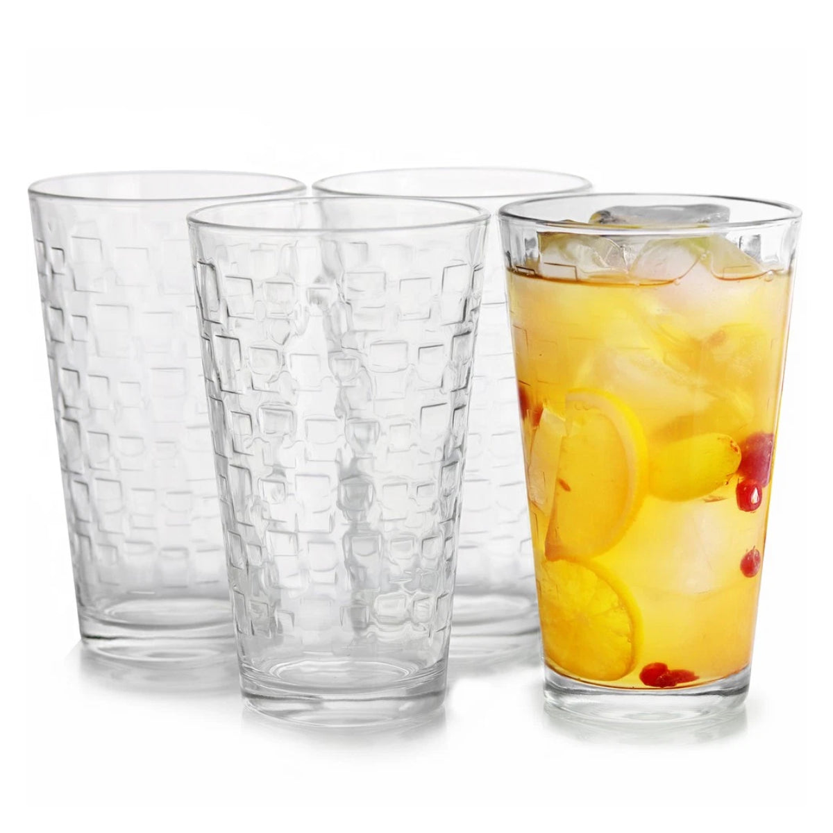 Gibson Home Square Foundations Embossed 16oz (4 Pieces) Tumbler Set - Clear