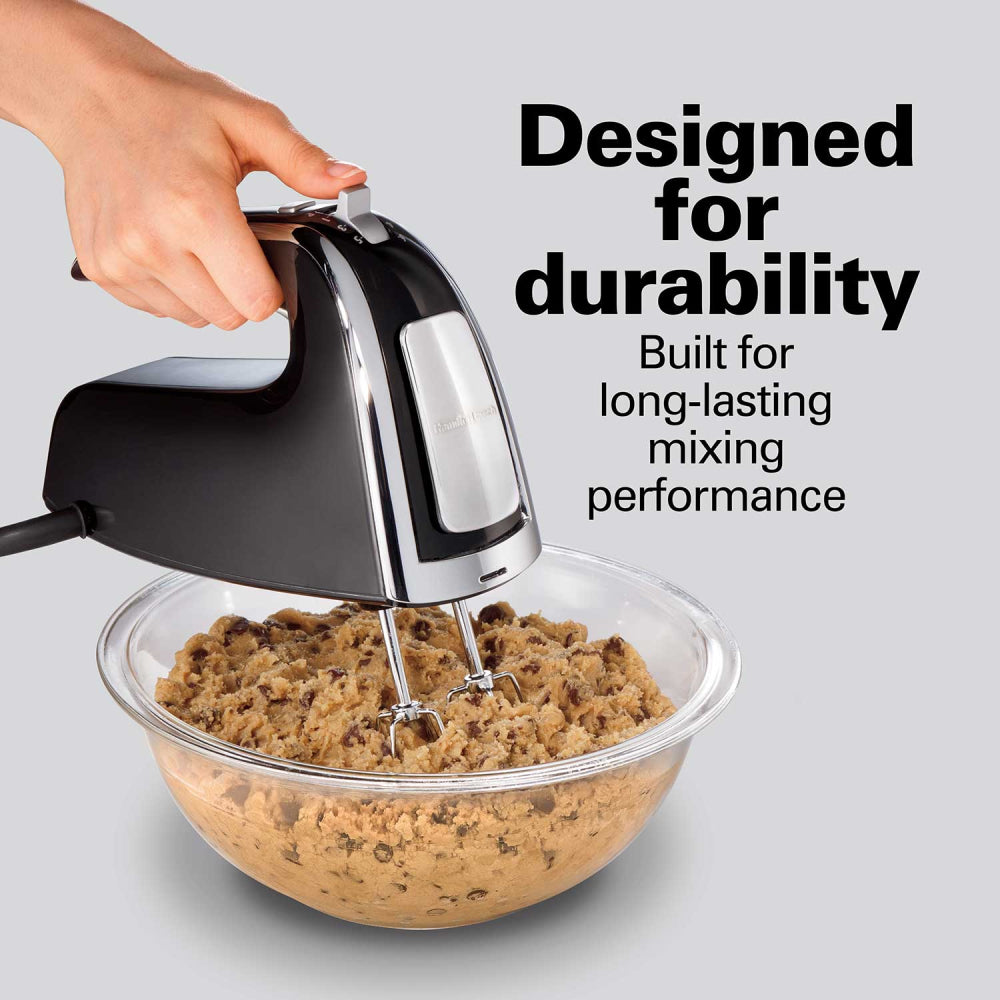 Batidora de mano Hamilton Beach de 6 velocidades con pulsador y estuche a presión, color negro