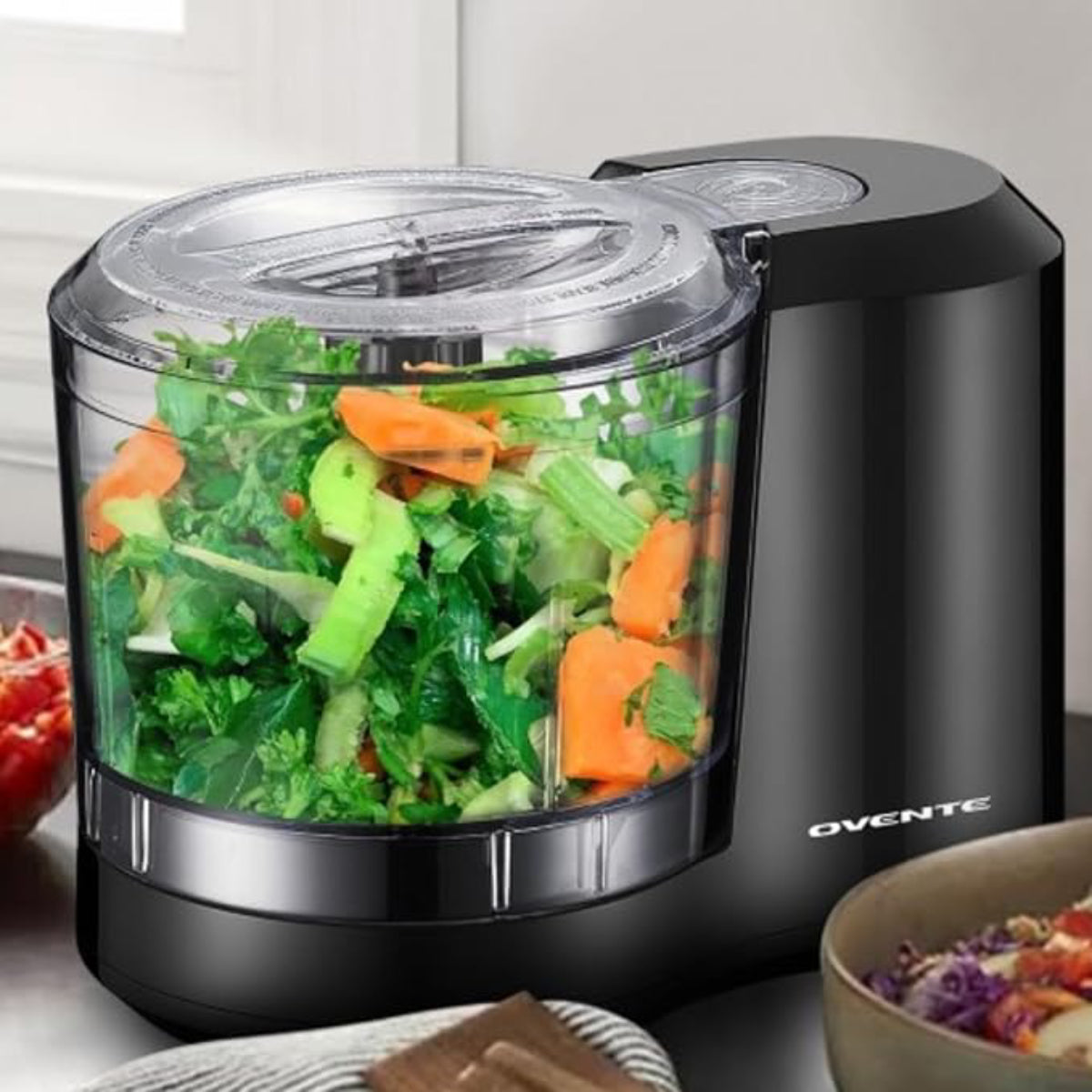 Ovente PF1515B Electric Food Chopper with One Touch Control - Black