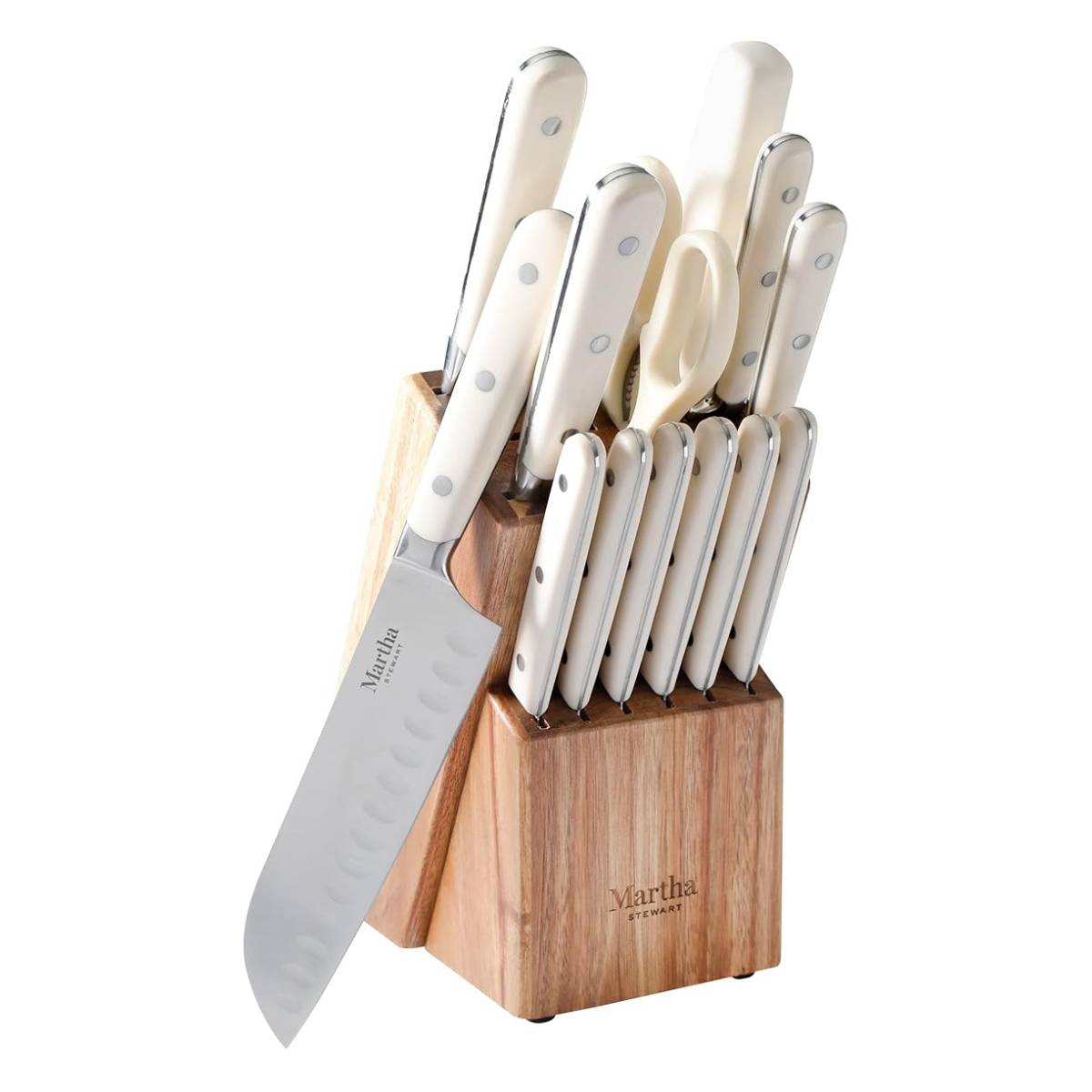 Martha Stewart Ruxton Cutlery Set with Block (14-Piece) - Beige