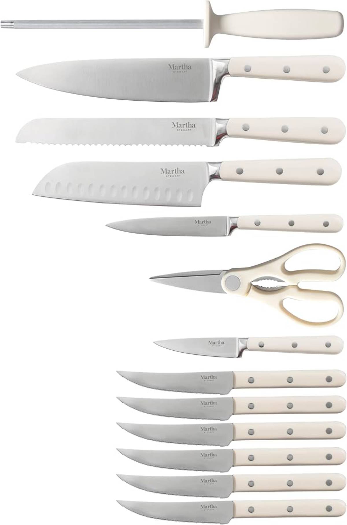 Martha Stewart Ruxton Cutlery Set with Block (14-Piece) - Beige