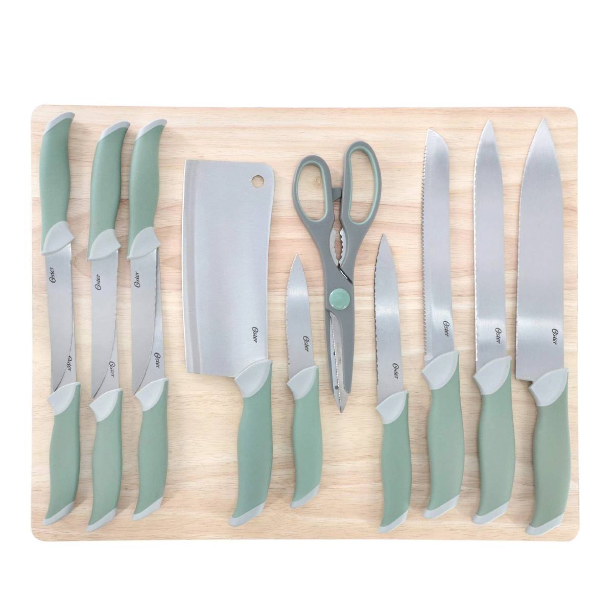 Oster Linbergh Cutlery Set with Cutting Board (14-Piece) - Green