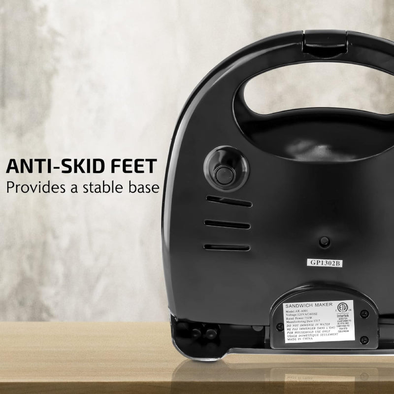 Ovente GPI202B 3-in-1 Electric Sandwich Maker with Non-Stick Waffle Grill Plates - Black