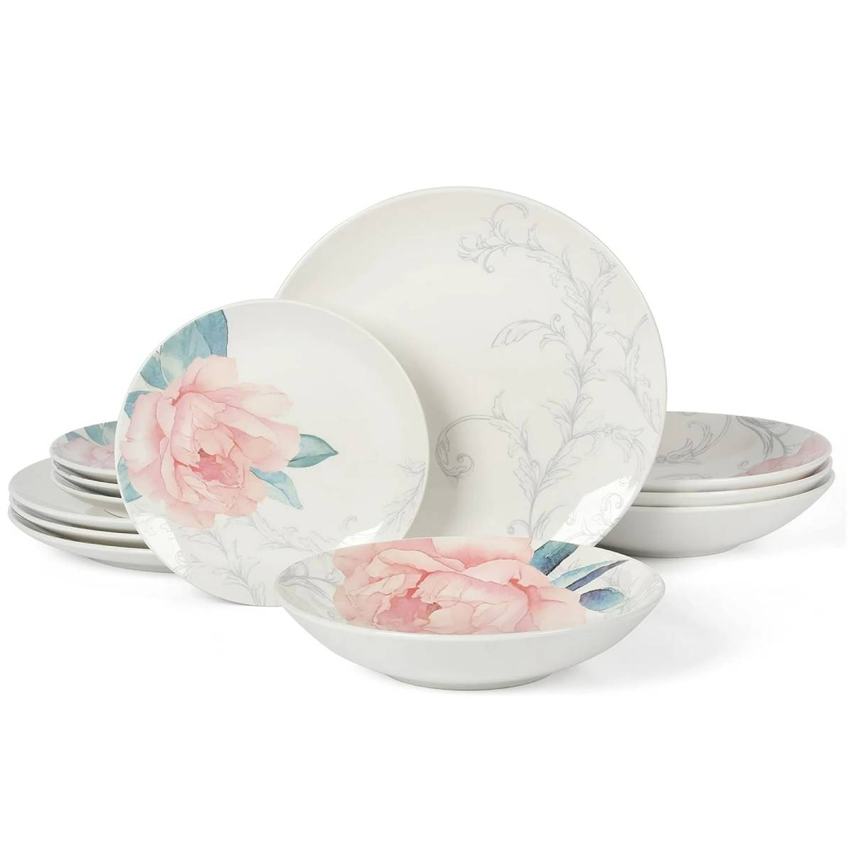 Gibson Martha Stewart Peony Dinnerware Set (12-Piece) - White