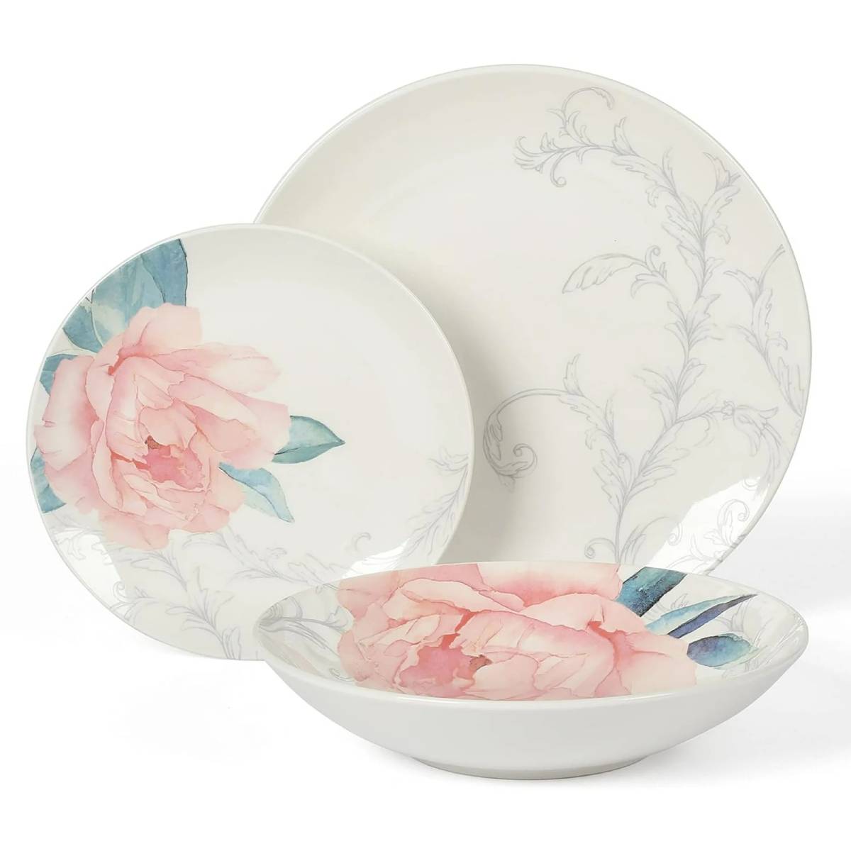 Gibson Martha Stewart Peony Dinnerware Set (12-Piece) - White