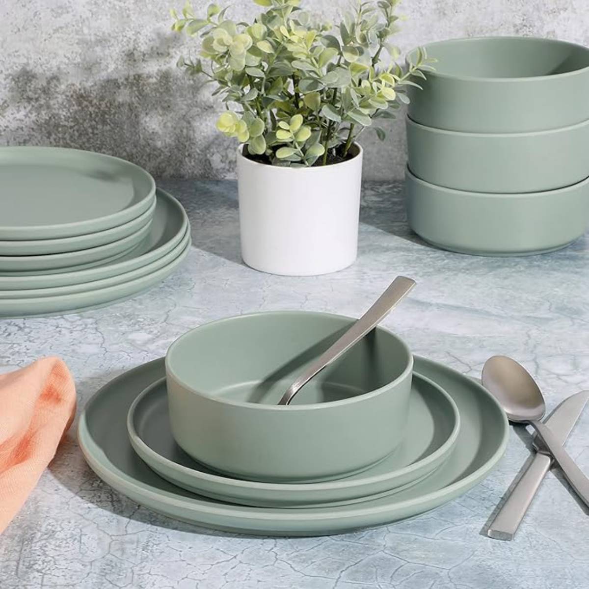 Gibson Home Crest Dinnerware Set (12-Piece) - Green