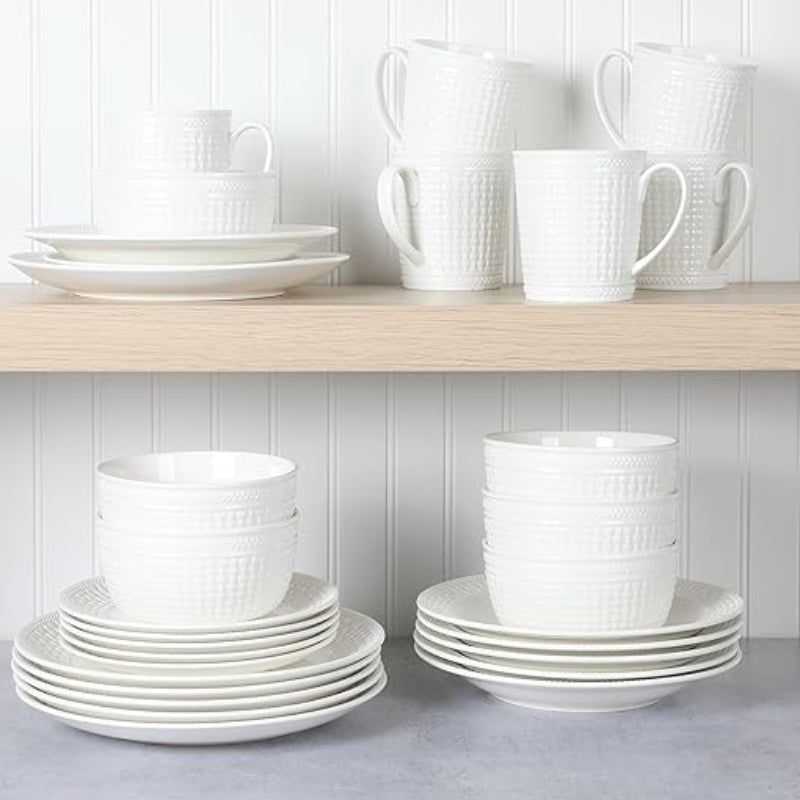 Martha Stewart Basket Weave Dinnerware Set (30 Piece)- White