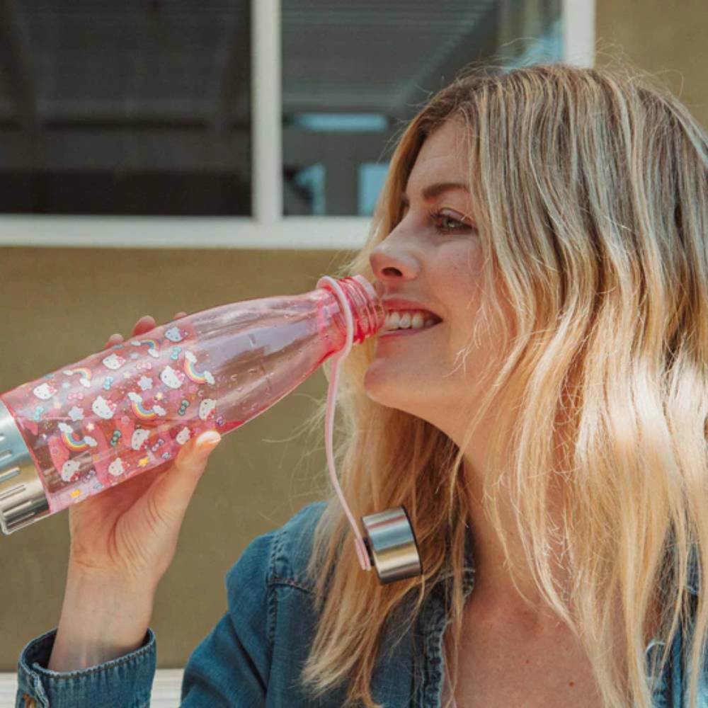 Sanrio Hello Kitty Pastel Star Toss 20 oz Print Water Bottle With Lid - Pastel Pink