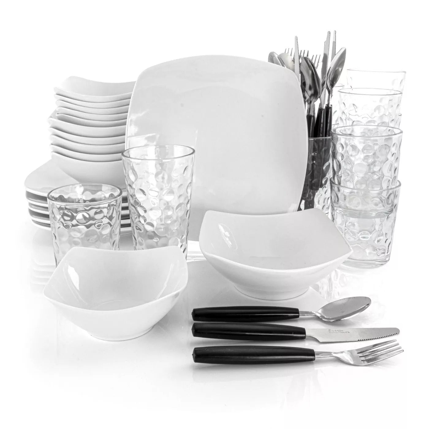 Gibson All U Need Ceramic Dinnerware Combo Set (48-Piece) - White - Curacao
