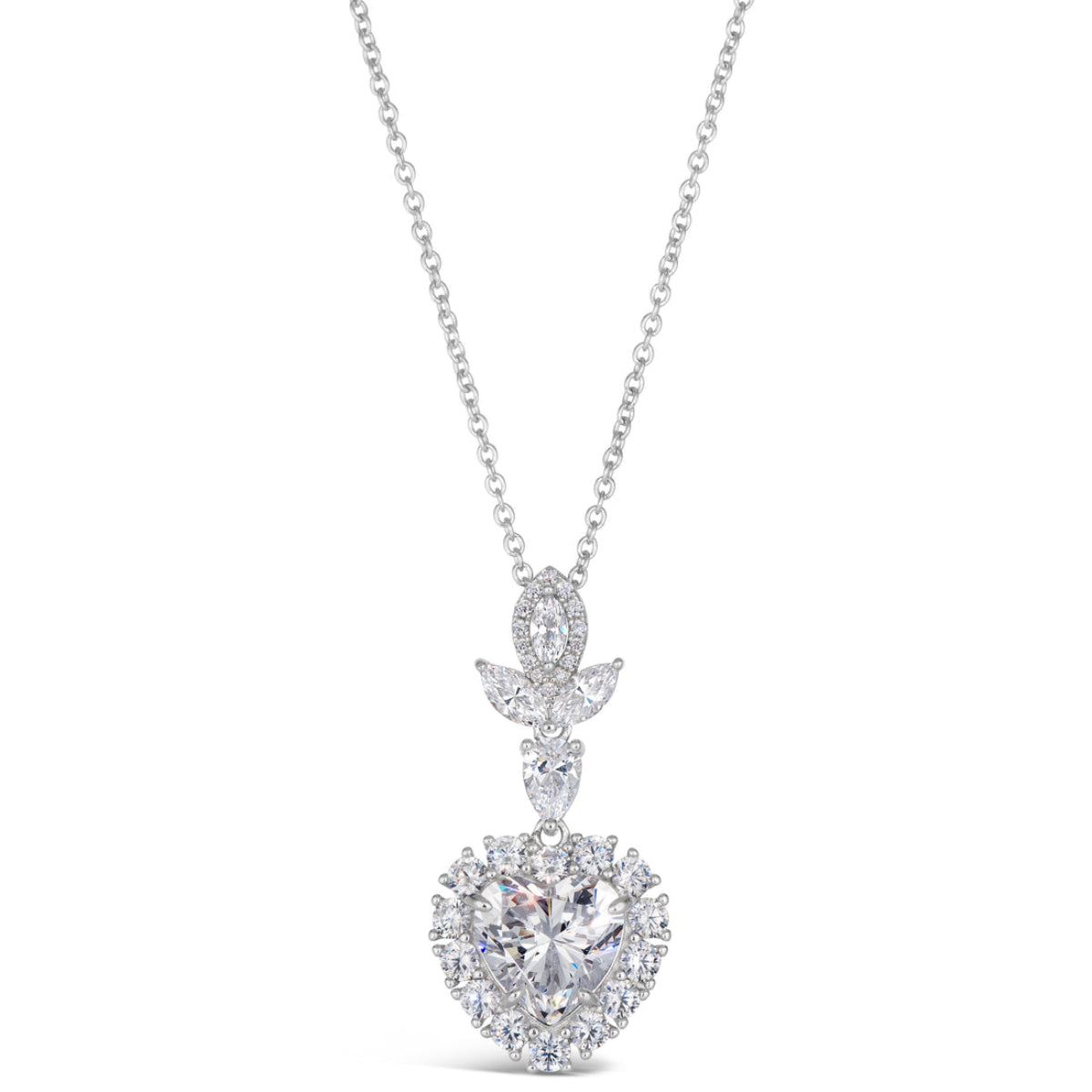 Anna Zuckerman Kate 24 Women's 6 ct. Diamond Crystalline Heart Necklace in Platinum-Plating over 925 Sterling Silver