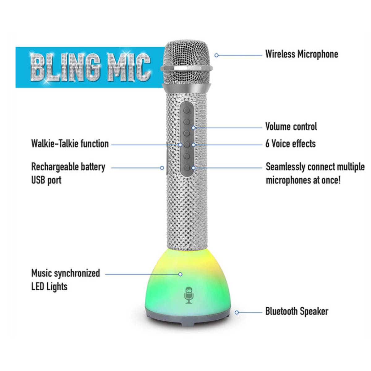 Singing Machine Bling Duets Wireless Microphone Speaker (2-Piece) - Silver