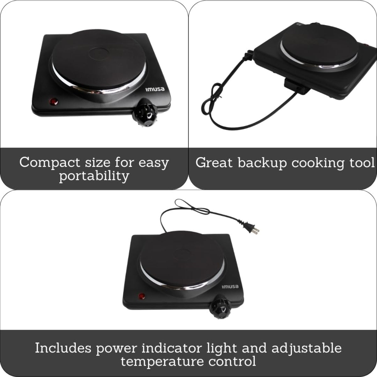 Imusa GAU/80315US Single Electric Hot Plate - Black