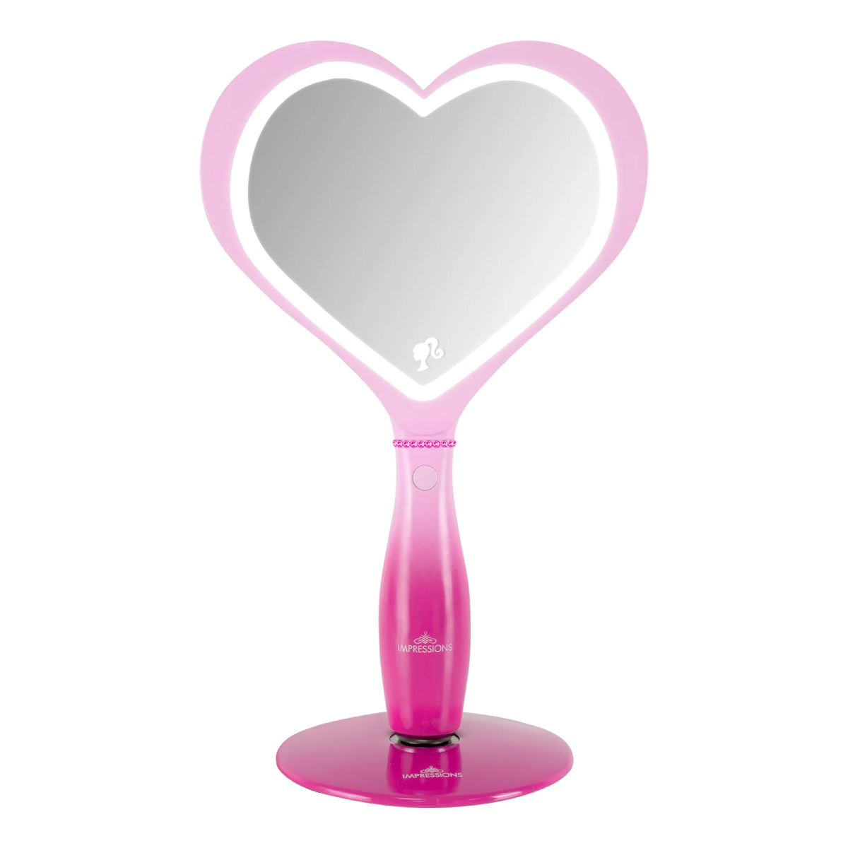 Impressions Vanity Barbie LED Handheld Makeup Mirror with Standing Base - Pink