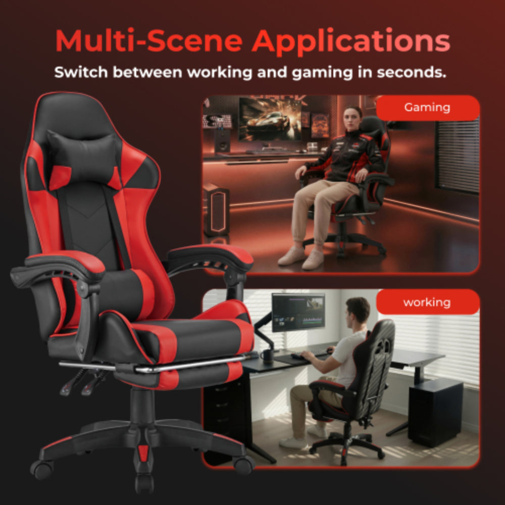 Black Widow Gaming Chair with Headrest - Black/Red